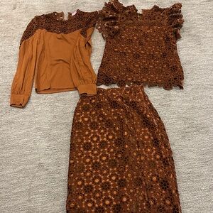 Eva Franco Brown Lace Top and Skirt Set New 4/ S